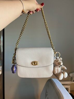 Coach Cassie 19 Pebbled Leather Shoulder Bag in Light Cream with Gold Hardware
